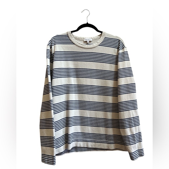 Norse Projects Cream and Navy Striped Long Sleeve Shirt - Picture 1 of 3